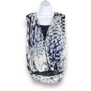 ROHEN CHEN Navy Chiffon Wrap Sleeveless Top size M